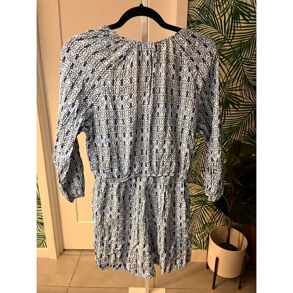 Seafolly Women's Blue Geometric Boho Tassels V-Neck Playsuit Romper Size Small - Picture 3 of 10